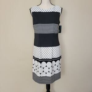 NWT Alyx Size 8 Sheath Dress Sleeveless Knee Length Front Darts Black/White
